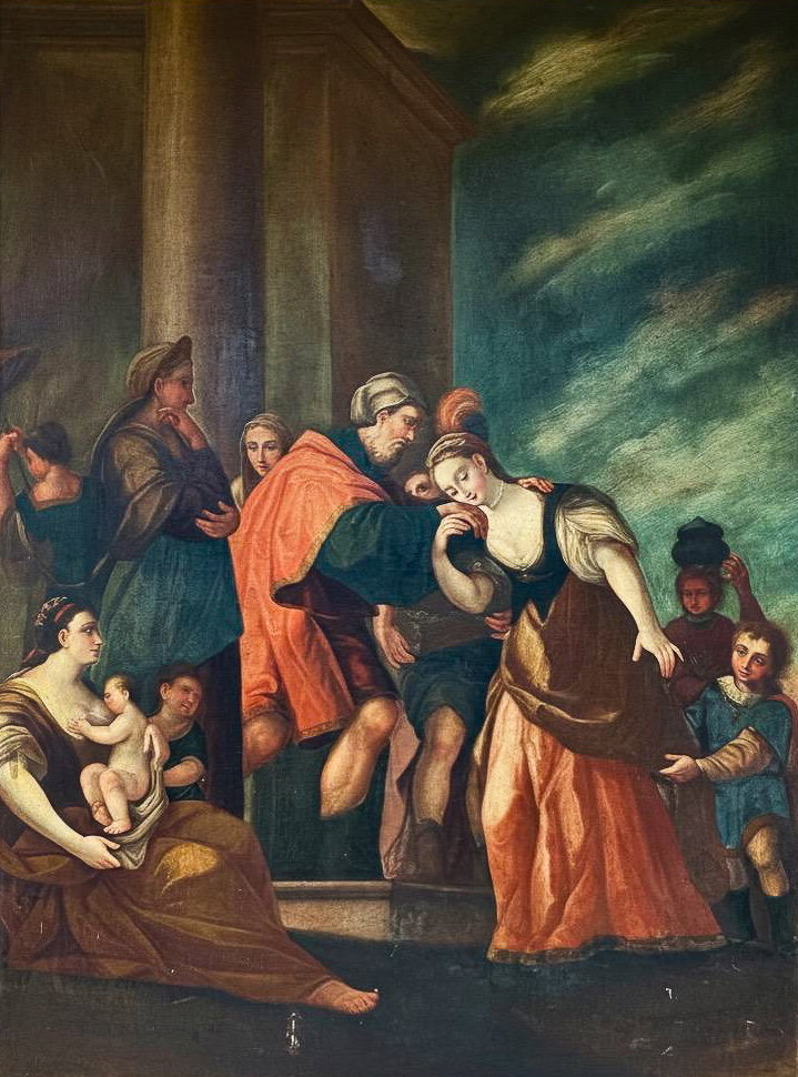 Cena Bíblica, óleo sobre tela, época entre os séculos XVII e XVIII